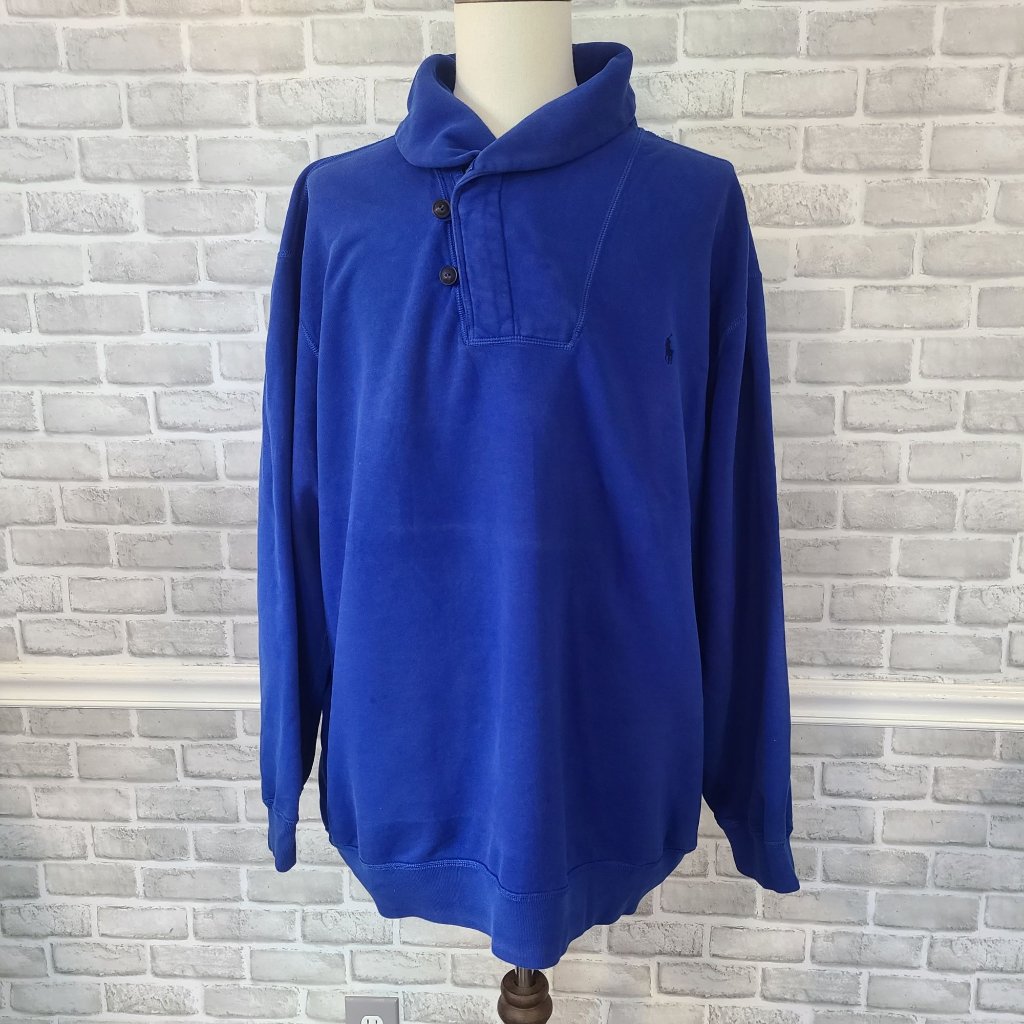 Polo Ralph Lauren Blue 1/4 Zip/Button Shawl Collar Sweatshirt 3xlt Pony